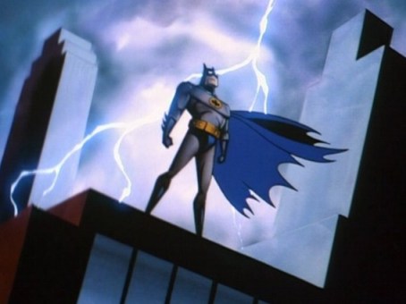 Batman with lightning behind him