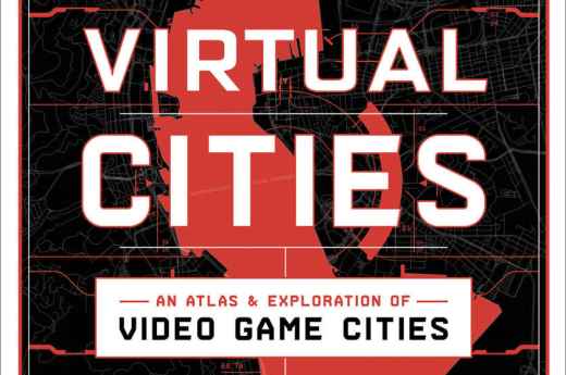 The cover of Virtual Cities. It's red, white, and black and has a vague idea of a map behind the title, subtitle, and author's name